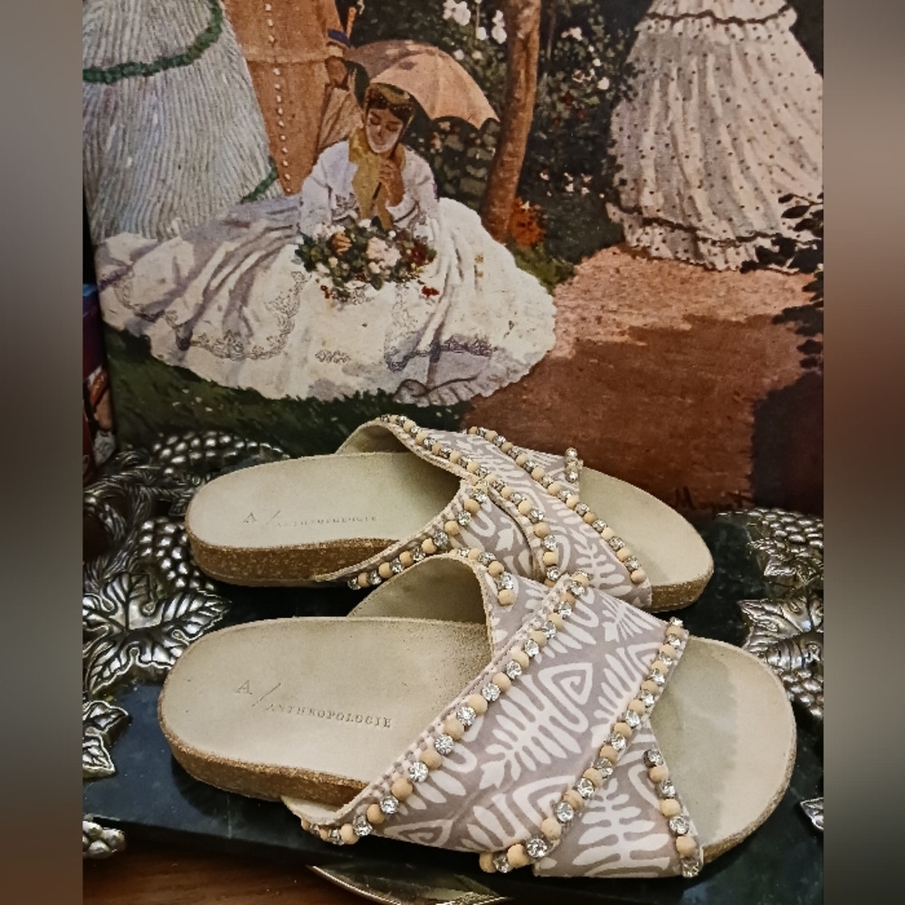 NWOT Anthropologie BLING Leather Flip Flops 5.5" 🇺🇸 A GREAT GIFT. 🎁